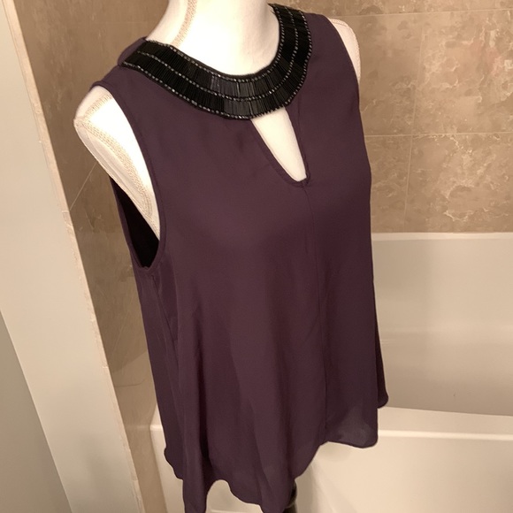 *WORN ONCE* Plum Flowy Top w/ Beaded Neckline - Picture 3 of 11